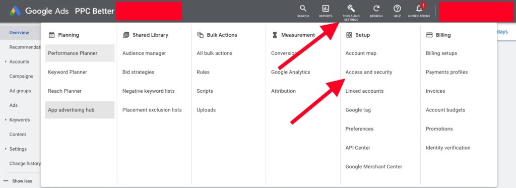 mcc access google ads path screen 2