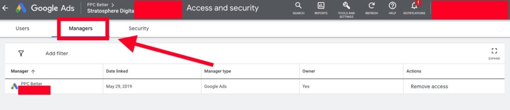 managers tab google ads access and security 3